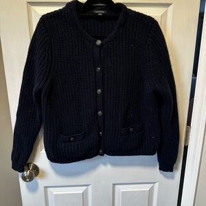 Vtg Women's Navy Cardigan Sweater - women’s size L - 100% Cotton